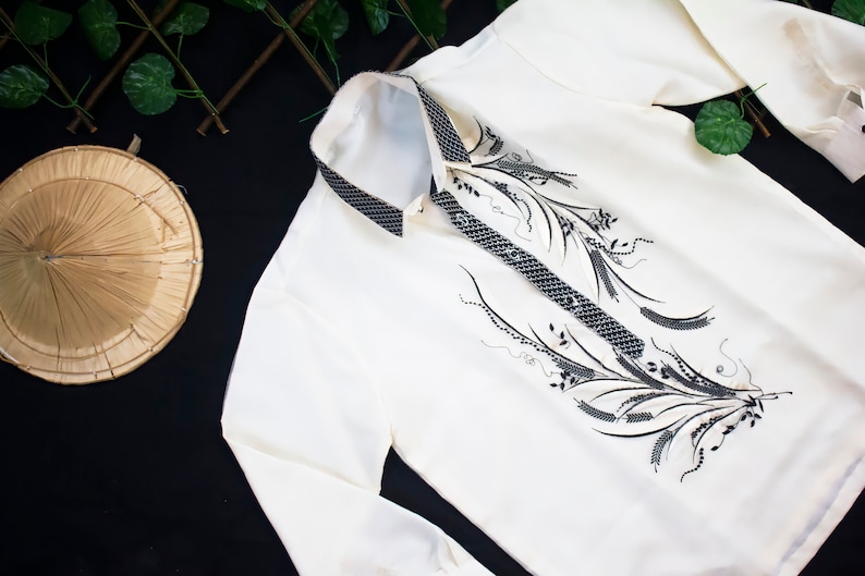 Organza Premium Embroidery White Barong
