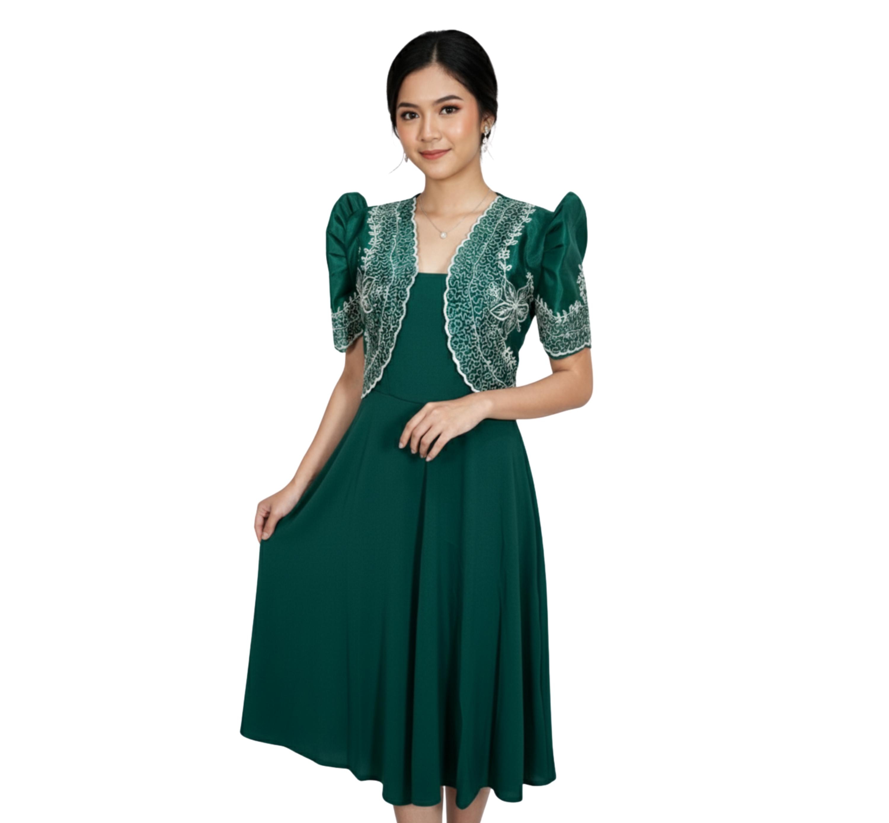 emerald green dress philippines I DO BY ZOO CARMEN Deep U-Back Gown with Ruffled Skirt & Pockets (Emerald  Green Gazaar) main image 0
