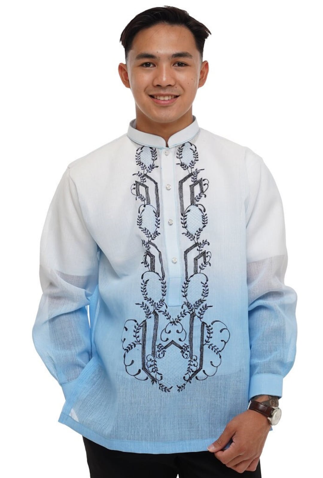 Men's Jusi Blue Chinese Collar Barong Tagalog - Etsy