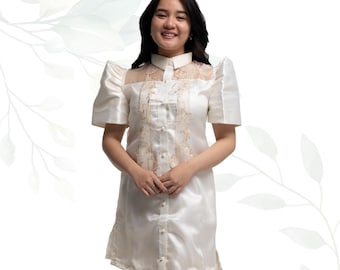 Classic Organza Beige Filipiniana Barong Dress - Maria - JV21