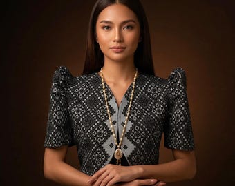 Ilocos Pinilian Handmade Filipiniana Bolero Black - HW030