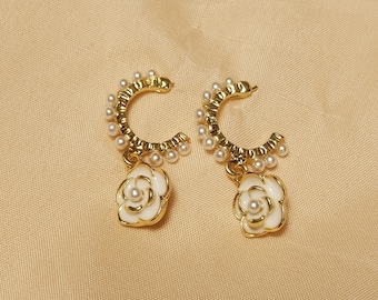 Premium Sampaguita with Pearlette Earrings Gold Lining Filipiniana | Philippine Accessory