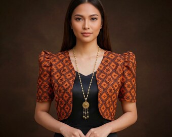 Ilocos Pinilian Handmade Filipiniana Bolero Burnt Orange
