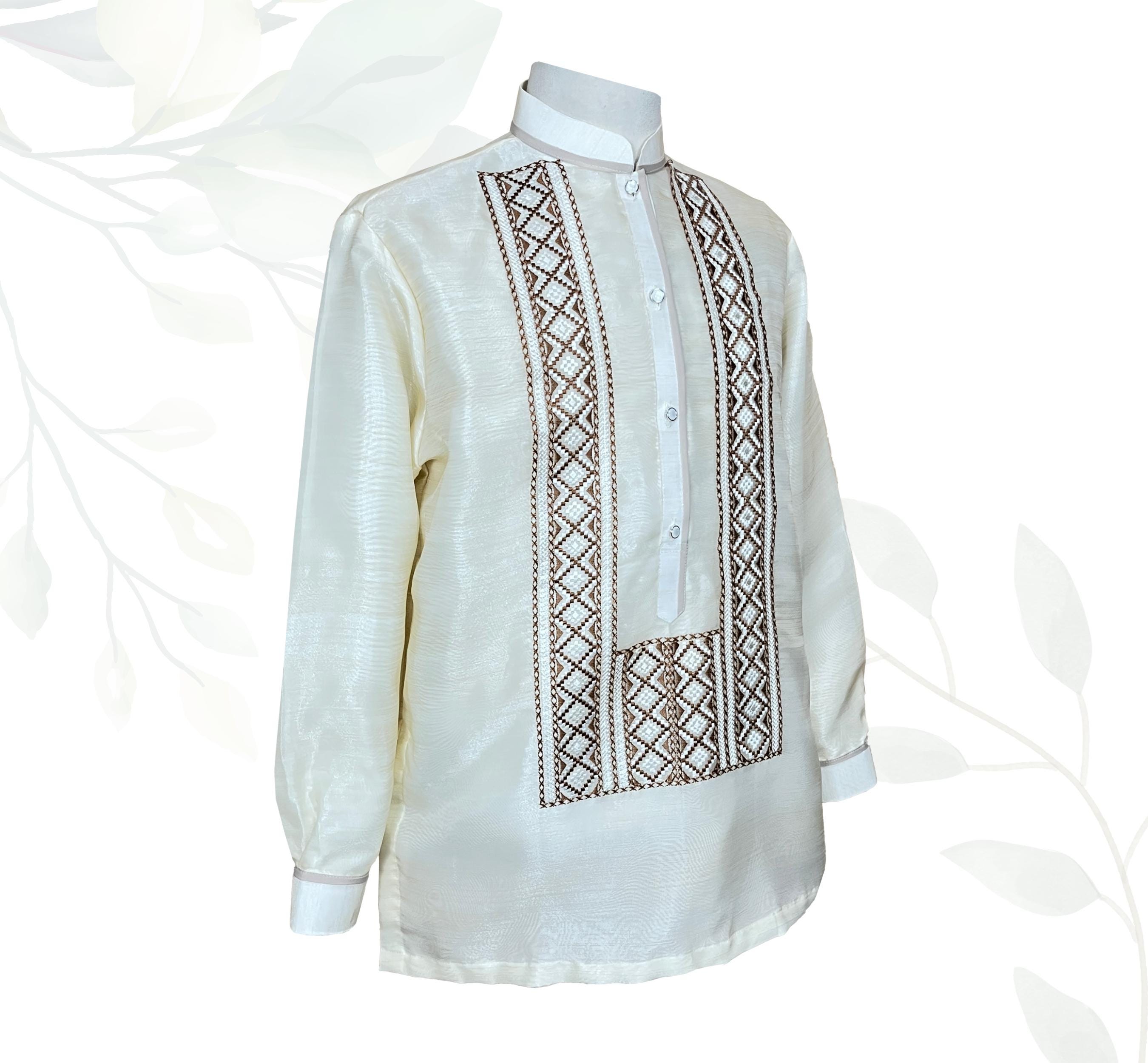 Classic Organza Barong Tagalog With Geometric Brown Embroidery ...