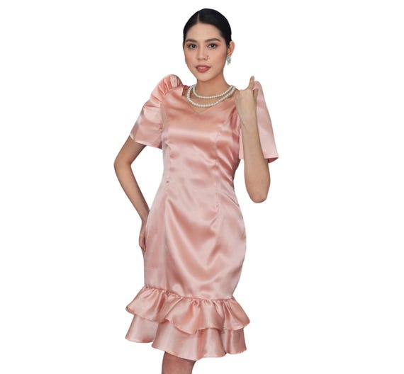 Pink Duchess Filipiniana Midi Dress - JB605