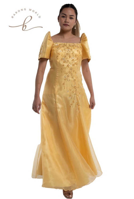 Traje De Mestiza Filipiniana Golden Yellow Gown Sarah MR550 - Etsy