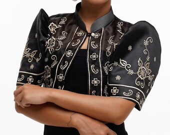 Dames Zijden Organza Zwarte Moderne Filipiniana Bolero - LJM001