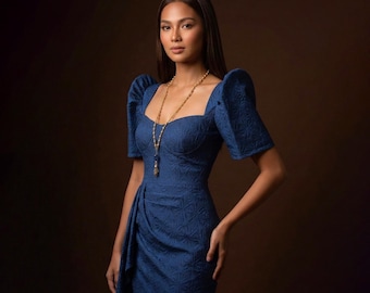 Abiti filipiniana tessuti a mano Ilocos Kundiman - Scarlatto - HW45