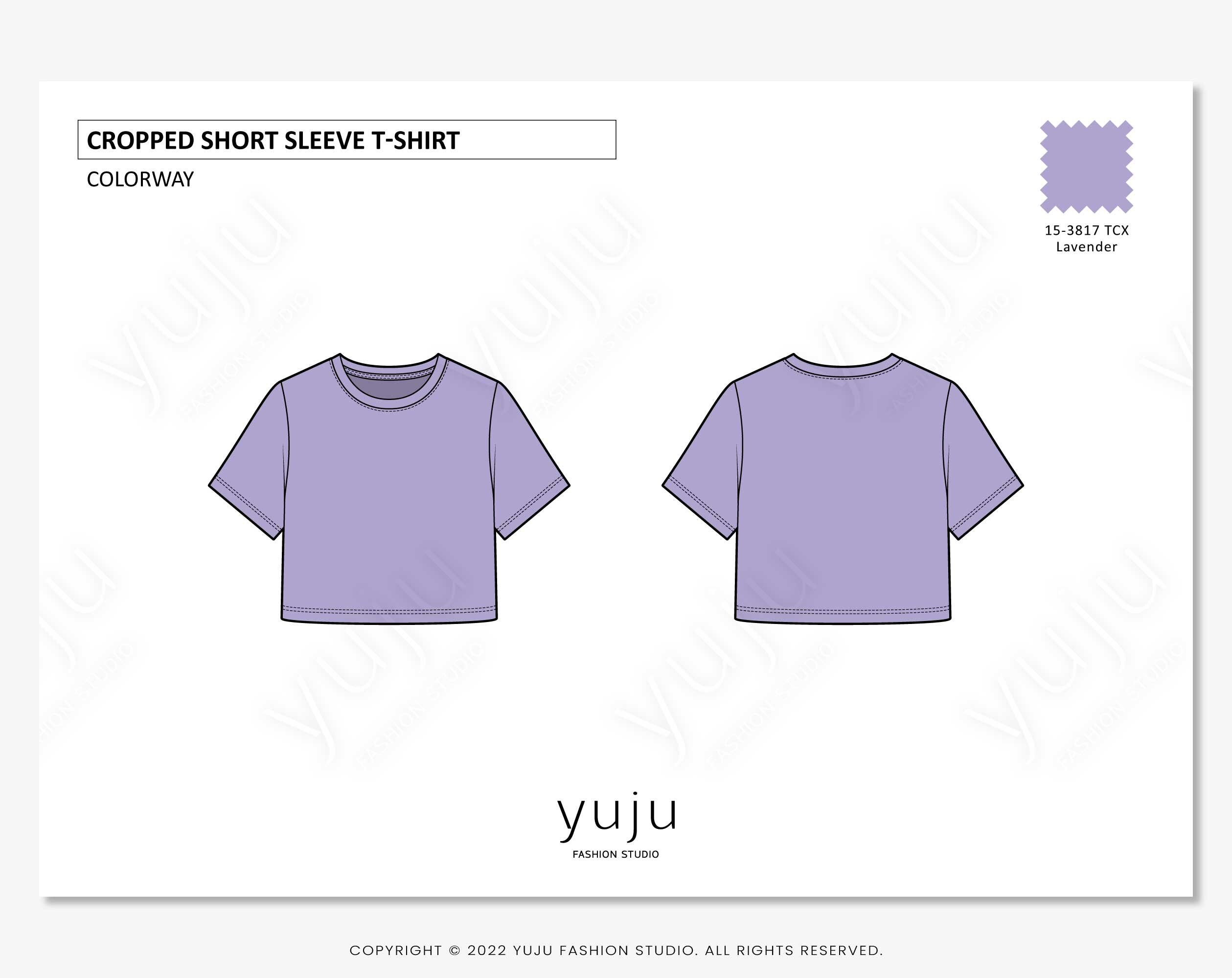 Cropped Short Sleeve T-shirt - Fashion Flat Sketch, Fashion