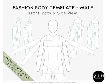 Fashion Flats Body Template - MALE - Fashion Figure Template, Flat Sketch, Technical Drawing Template, Fashion Vector Flat