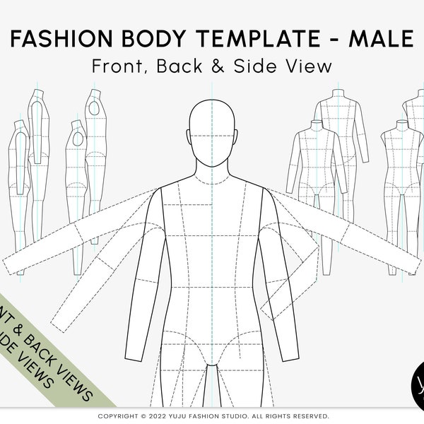 Fashion Flats Body Template - MALE - Fashion Figure Template, Flat Sketch, Technical Drawing Template, Fashion Vector Flat