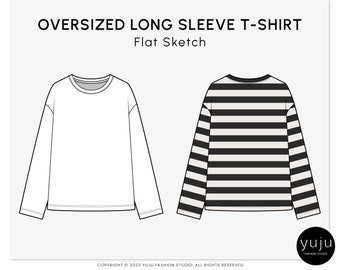 draw drawers Drawing Tshirt ホワイト S Oversized Long Sleeve T-shirt - Fashion Flat Sketch, Fashion