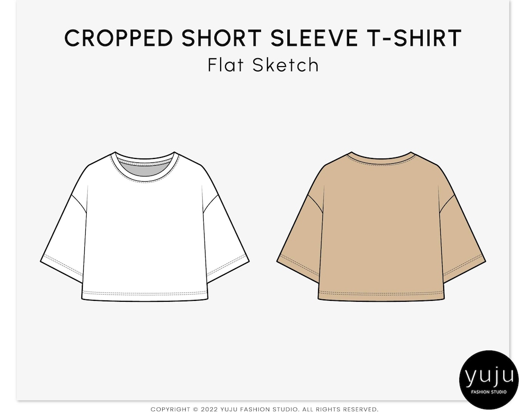 Flat Sketch Comment Dessiner Sur Un Tee Shirt T-shirt à Manches Courtes  Recadré Surdimensionné Fashion Flat