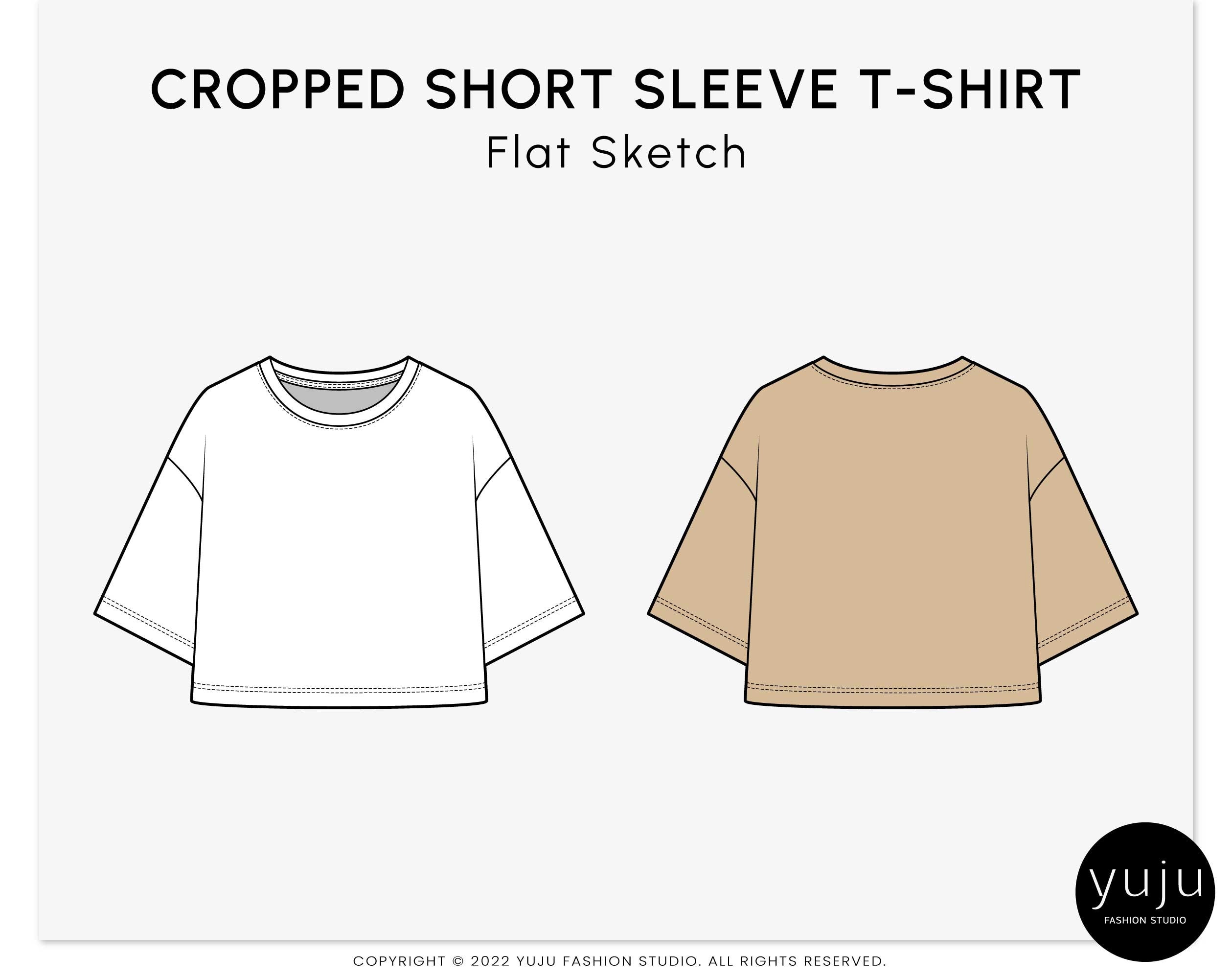 Oversized Cropped Short Sleeve T-shirt - Fashion Flat Sketch