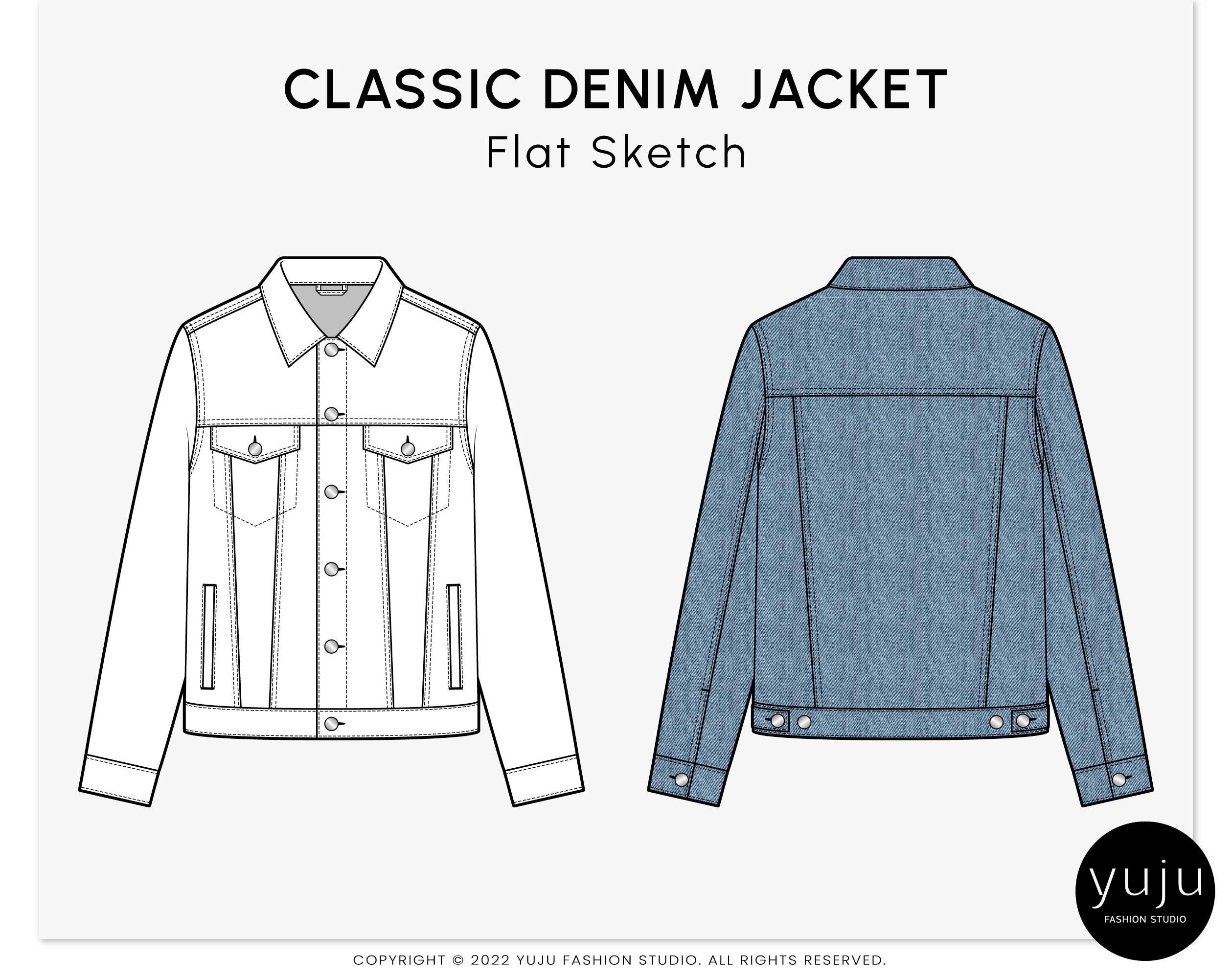 Image result for denim jacket flat sketch  Flat sketches Fashion design  sketches Apparel design inspiration