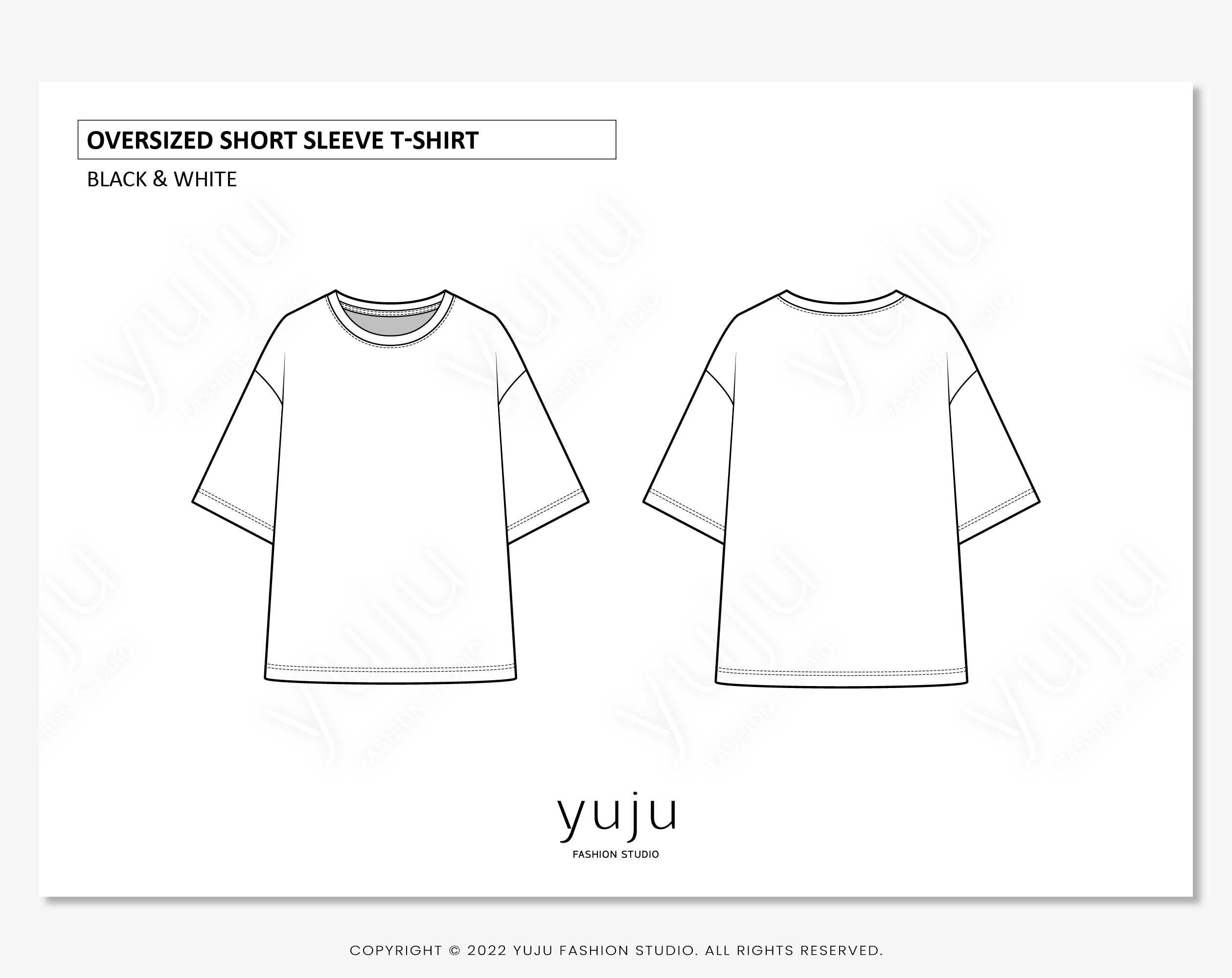 Oversized Short Sleeve T-shirt - Fashion Flat Sketch, Fashion