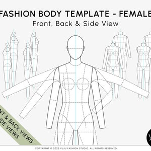 Fashion Flats Body Template - FEMALE - Fashion Figure Template, Flat Sketch, Technical Drawing Template, Fashion Vector Flat
