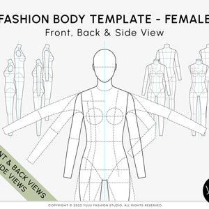 ファッションフラットボディテンプレート - 女性 - ファッションフィギュアテンプレート、フラットスケッチ、テクニカルドローイングテンプレート、ファッションベクターフラット