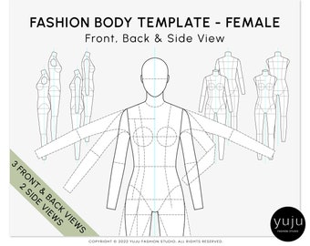 Fashion Flats Body Template - FEMALE - Fashion Figure Template, Flat Sketch, Technical Drawing Template, Fashion Vector Flat