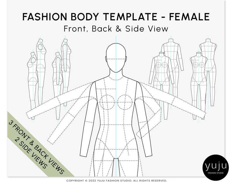 Fashion Flats Body Template - FEMALE - Fashion Figure Template, Flat Sketch, Technical Drawing Template, Fashion Vector Flat image 1