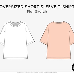 Camiseta de manga corta extragrande - Boceto plano de moda, plantilla de moda, dibujo técnico, CAD vectorial
