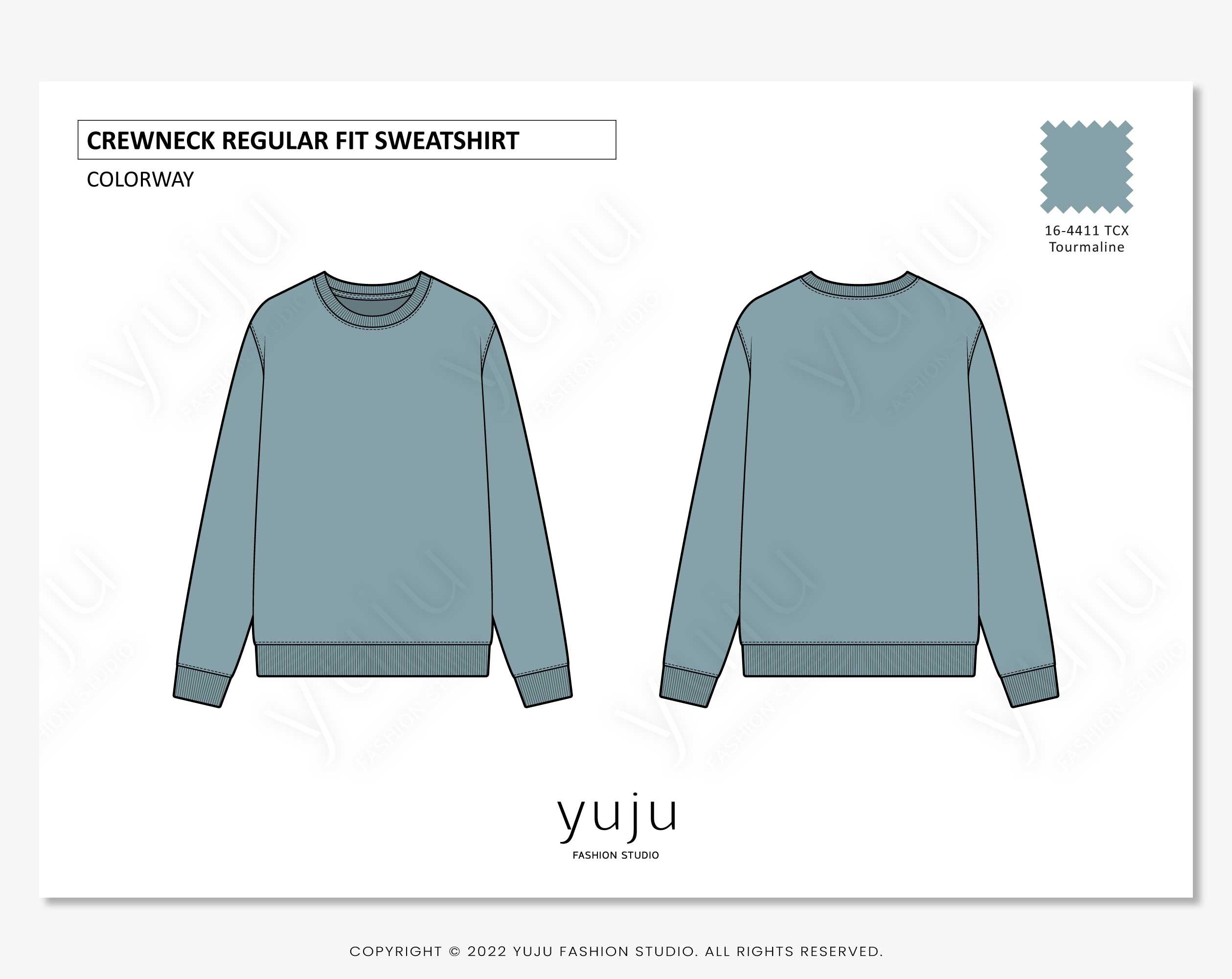 Crewneck Regular Fit Sweatshirt - Fashion Flat Sketch, Fashion