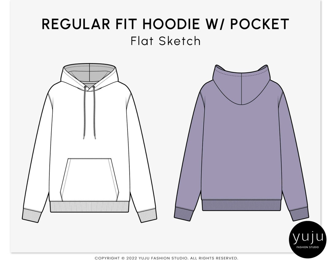 Regular Fit Hoodie W/ Pocket - Fashion Flat Sketch, Fashion
