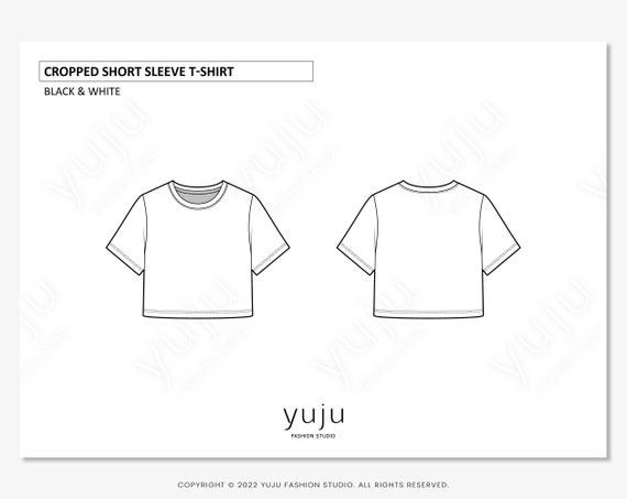 Cropped Short Sleeve T-shirt - Fashion Flat Sketch, Fashion