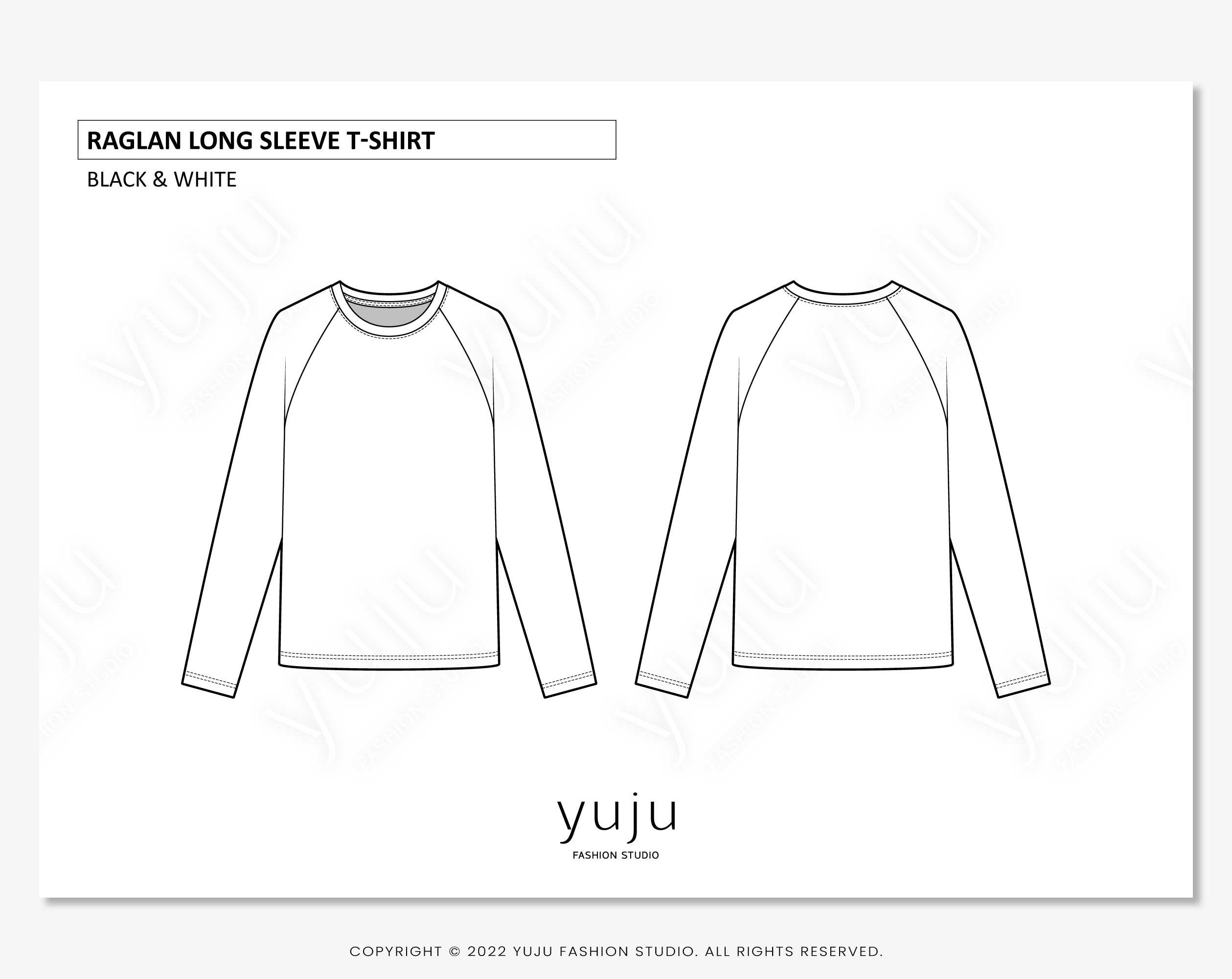 Raglan Long Sleeve T-shirt - Fashion Flat Sketch, Fashion
