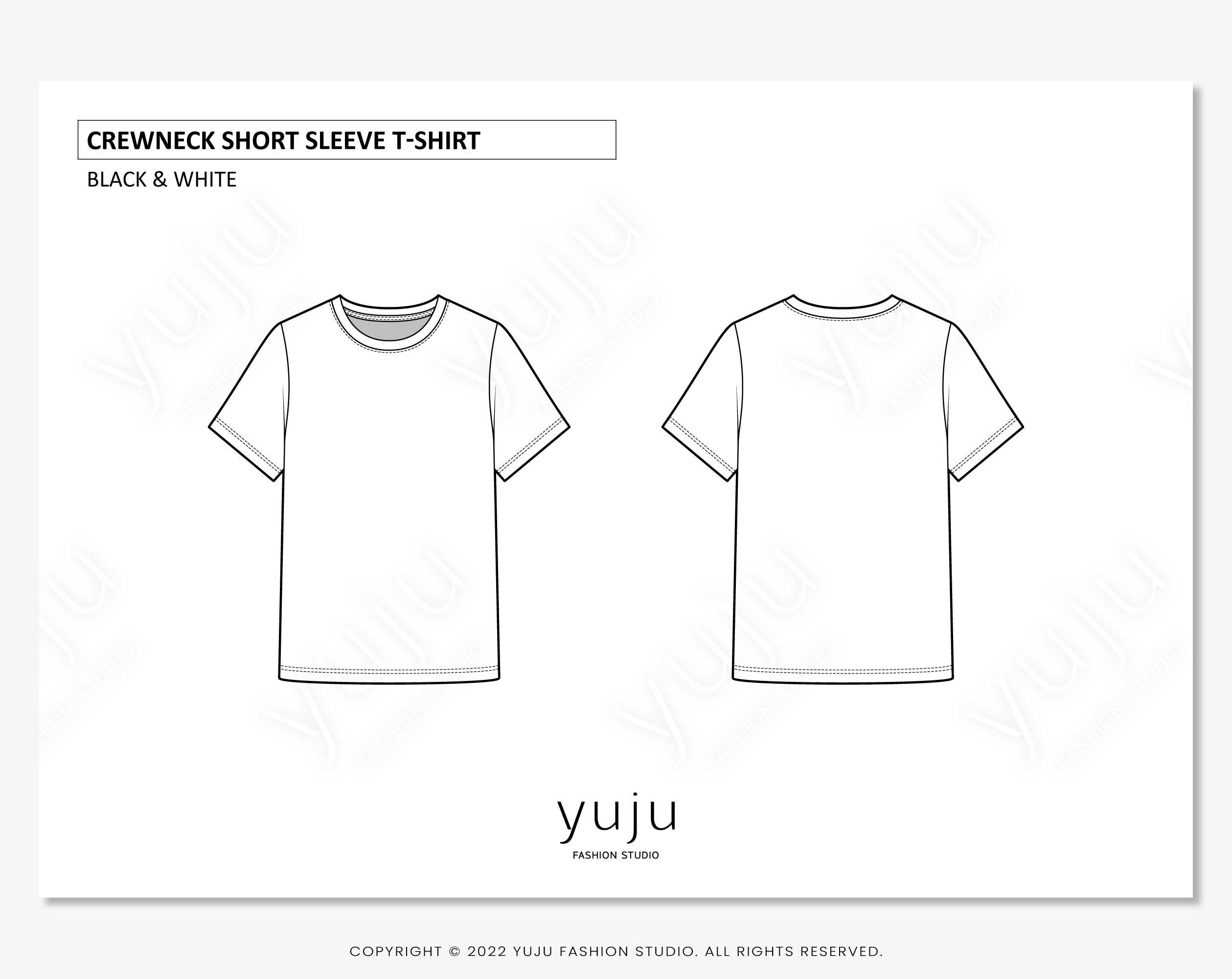 Crewneck Short Sleeve T-shirt - Fashion Flat Sketch, Fashion