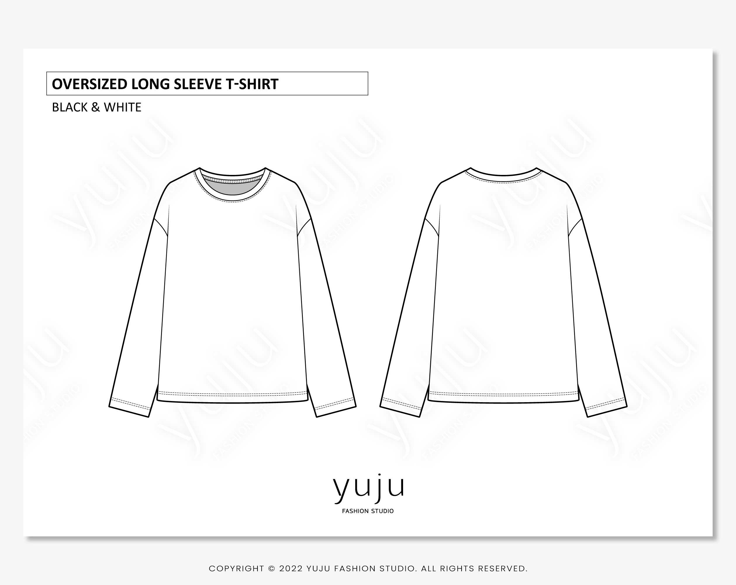 draw drawers Drawing Tshirt ホワイト S Oversized Long Sleeve T-shirt - Fashion Flat Sketch, Fashion