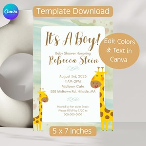 Invitación para baby shower con temática de safari, fiesta con temática de jungla, invitación personalizable para baby shower, baby shower moderno, invitación con temática de animales