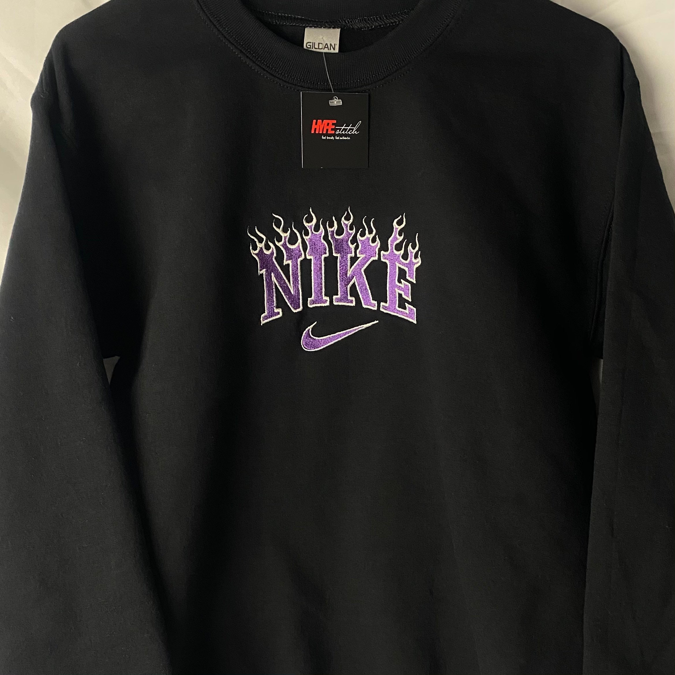 Custom NIKE Flames Embroidered Crewneck Personalized | Etsy