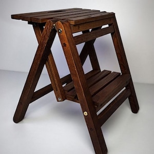 Step stool Dark wallnut or CUSTOM COLOR - Collapsible step stool - 2-Step folding step stool - Wooden step stool