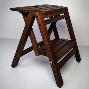 Step stool Dark wallnut or CUSTOM COLOR - Collapsible step stool - 2-Step folding step stool - Wooden step stool - Folding Helper Tower