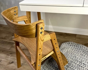 Mitwachsender Holzstuhl für Kinder - Kinderhochstuhl - Verstellbarer Kinderstuhl - Thekenhöhen-Hochstuhl - Schreibtischstuhl - Dine-Stuhl -Fressstuhl
