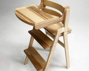 Growing wooden chair for kids Smart XL (ver.2) (for a kitchen island or counter height table) - Kids High Chair with Feeding Table