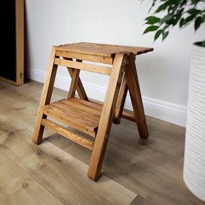 Step stool Walnut or CUSTOM COLOR - Foldable step stool - 2-Step folding step stool - Wooden step stool - Kitchen / Library ladder