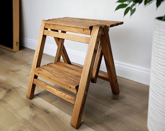 Step stool Wallnut or CUSTOM COLOR - Foldable step stool - 2-Step folding step stool - Wooden step stool - Folding Helper Tower