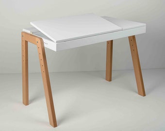 Verstellbarer wachsender Schreibtisch - Kinderschreibtisch aus Holz Schlafzimmer - Montessori-Kleinkind-Tisch - Kinderholztisch - Hausschulschreibtisch - Vorschulmöbel