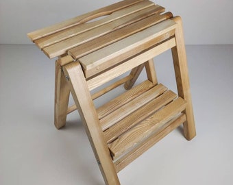 Step Stool - Ladder 2-Step folding portable, made of the solid wood - Foldable Step Stool - Bathroom/Hallway Stool