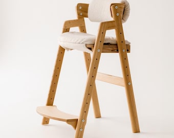 NATURAL Growing chair for kids - Kids High Chair - Adjustable Kids Chair - Counter Height High Chair - Desk Chair - Dine Chair - Study Chair