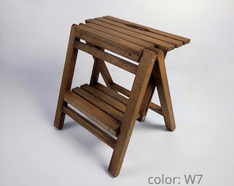 Step stool Rustic oak or CUSTOM COLOR - Collapsible step stool - 2-Step folding step stool - Wooden step stool - Folding Helper Tower