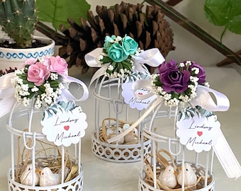 Recuerdo de boda en forma de jaula de pájaros blanca, regalo para invitados al por mayor, despedida de soltera