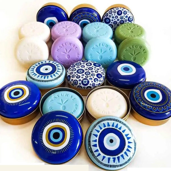 Wedding Favors Soapy Evil Eye Metal Round Box, Jewelry Box, Evil Eye Candy Box,  Personalized Bridal Shower, Evil Eye Talisman,Baptism Favor