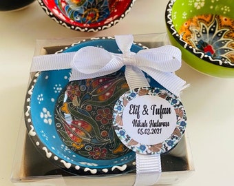 Wedding Bowl Tile Favors for Guests in Bulk, Rustic Personalized Favors, Tile handmade Turkish bowl for guests