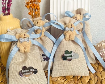 Sac cadeau ours en peluche, cadeaux de baby shower, anniversaire ours en peluche, sac à friandises, cadeau de baptême, merci beaucoup Beary, ours en peluche personnalisé