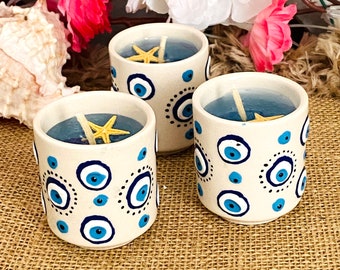 Evil Eye Bead Gel Candle Favors: Seaside Wedding Gifts