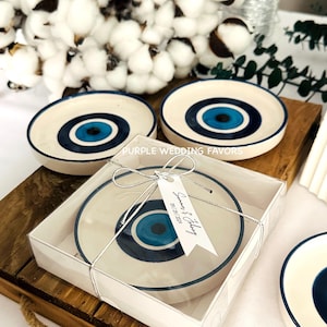 Evil Eye Ceramic Coasters, Pottery Evil Eye Plated Plate, Evil Eye Coffee Plate, Modern Small Serving Tray, Protection Wall Painting 4.50&quot;
