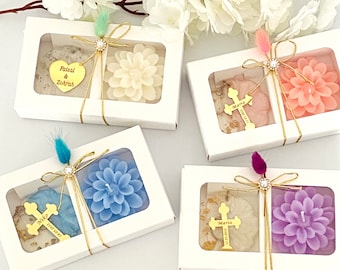 Lotus Candle Flower Box: Wedding Favor with Personalized Keychain